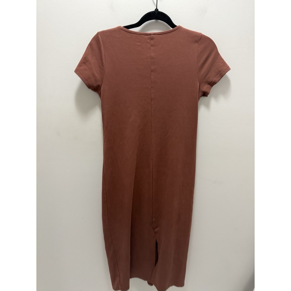 Old Navy Rust Brown Square Neck Short Sleeve Bodycon Midi Dress Size Medium - Picture 3 of 8